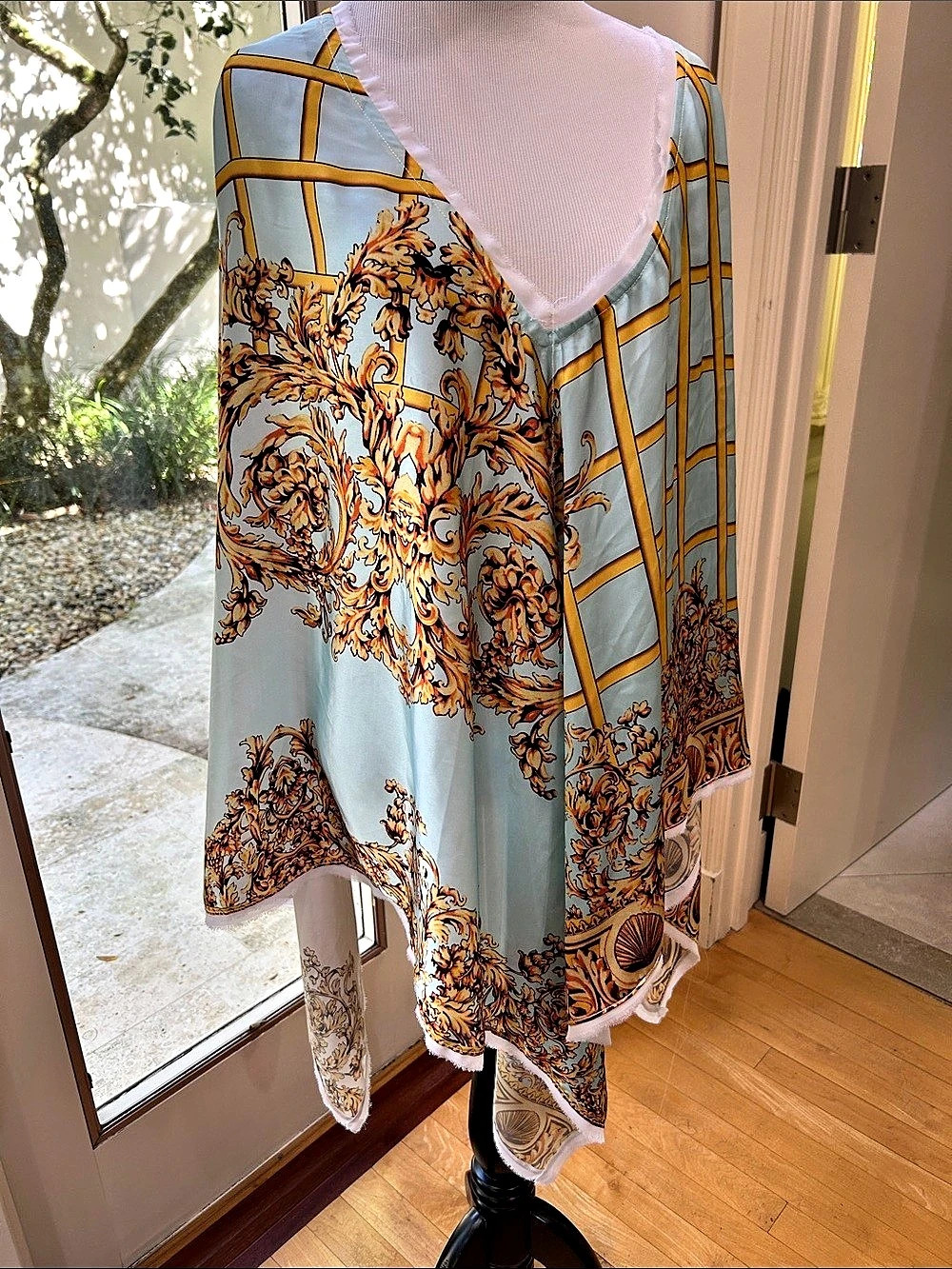 Christina Makowski Printed Blue Gold Tunic Top